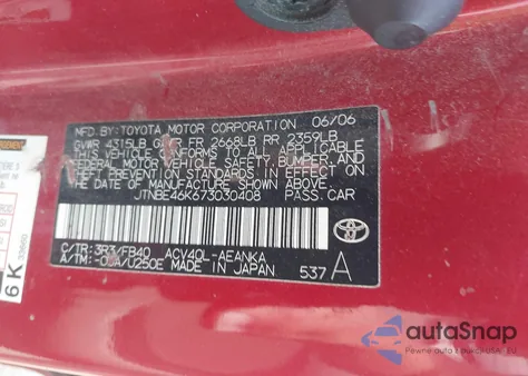 2007 Toyota Camry Ce/Le/Xle/Se из США, поврежденный, VIN JTNBE46K673030408